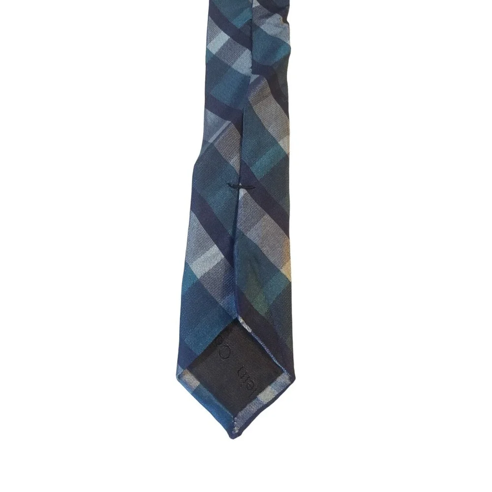 Calvin Klein Men Necktie 3.75 x 59 Silk Navy Tea Plaid Executive Office Work Tie